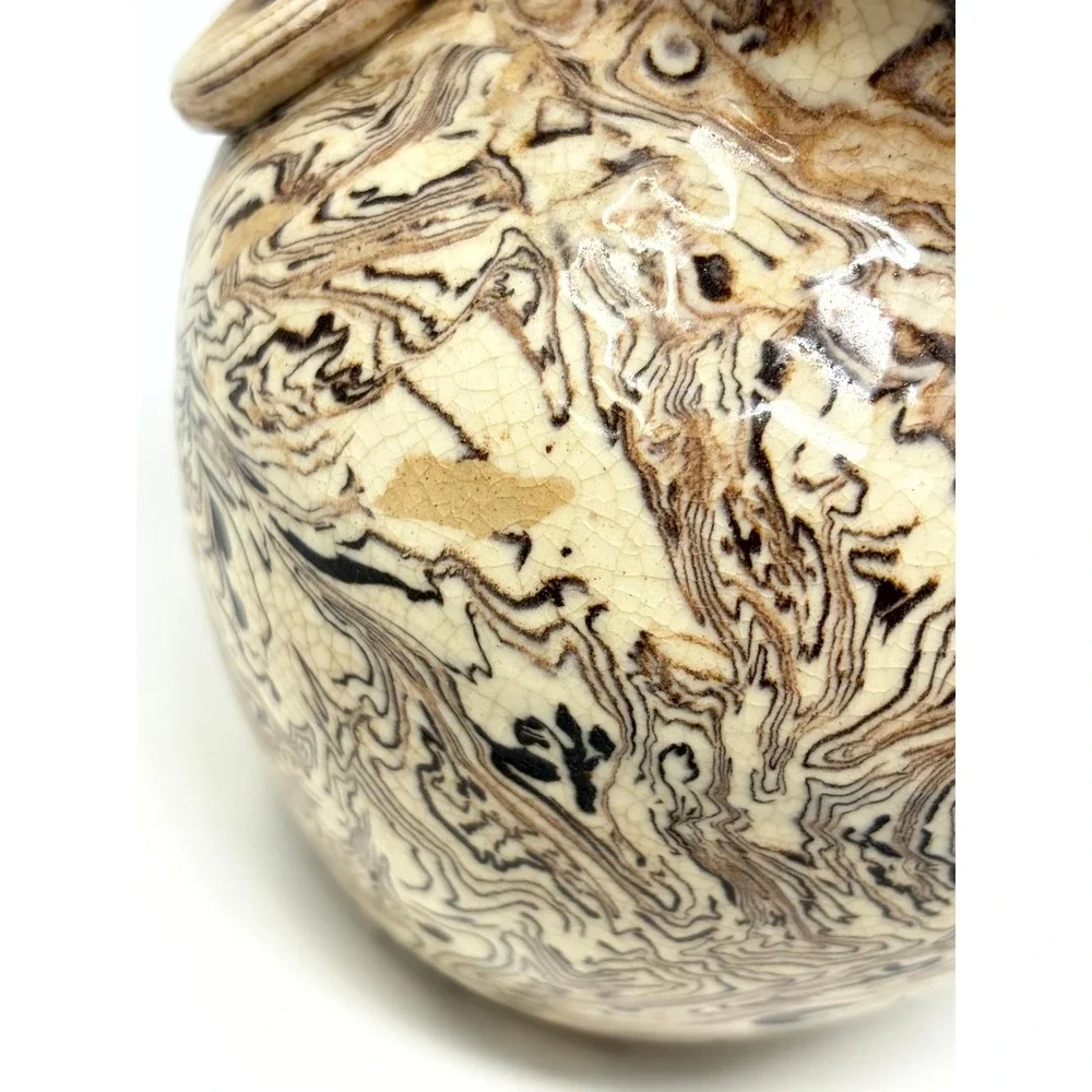Japanese Nerikomi Neriage Marbled Agateware Pottery Vase with Ring Handles